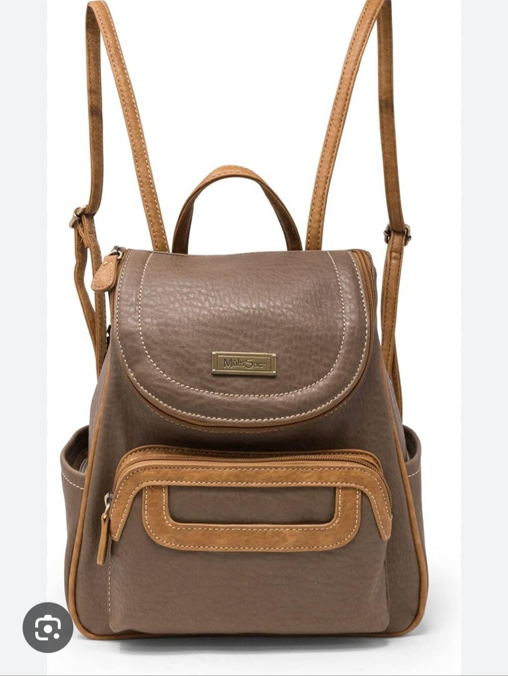 MultiSac Major Backpack / Purse Faux Leather Brown Tan Pockets Adjustable